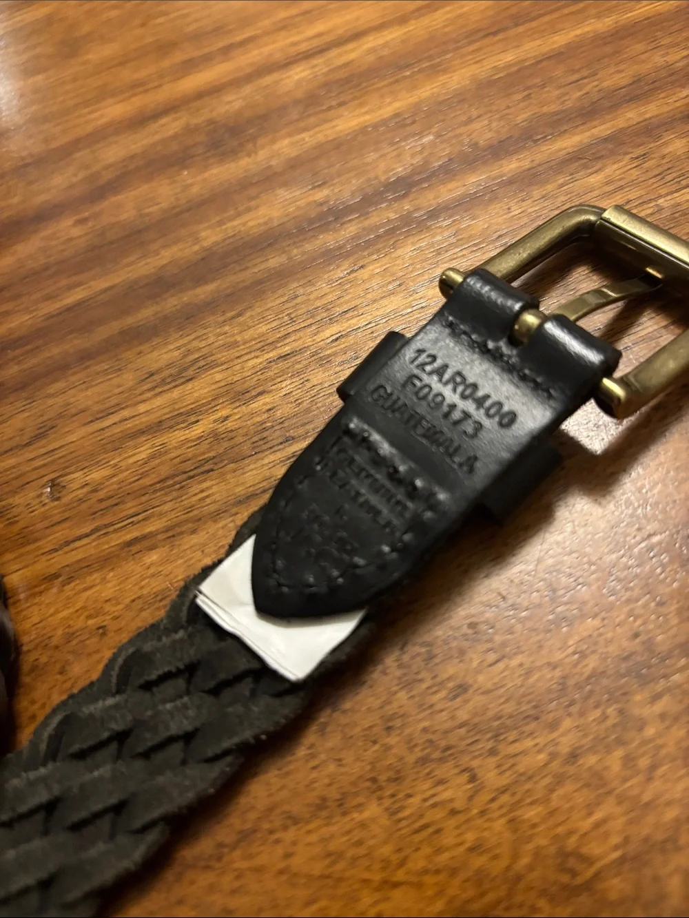 Black Braided woven 100% Leather Belt with Brass-Tone Buckle - 30-32w